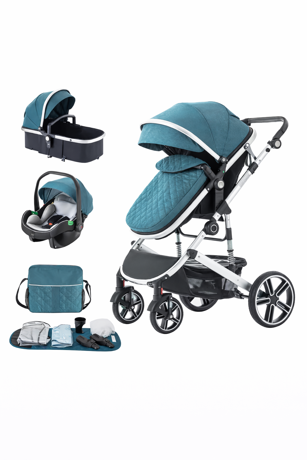 Kinderwagen 3-in-1 ab Geburt – Wendbarer Sitz mit Liegefunktion, kompakt faltbar & großem Sonnendach