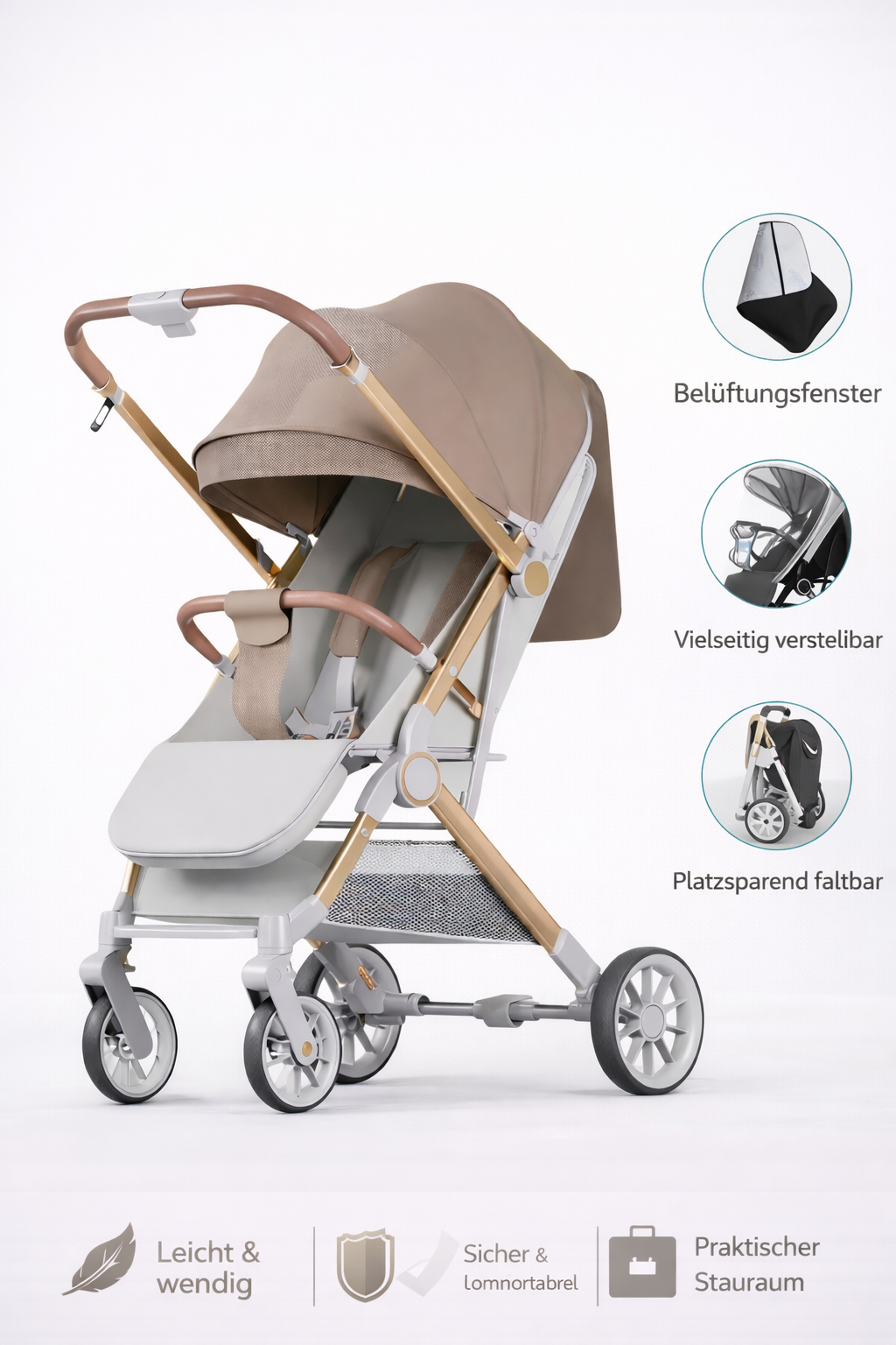 Buggy "Flexi" – Wendbarer Buggy ab Geburt, Einhand-Faltmechanismus, höhenverstellbarer Teleskopgriff