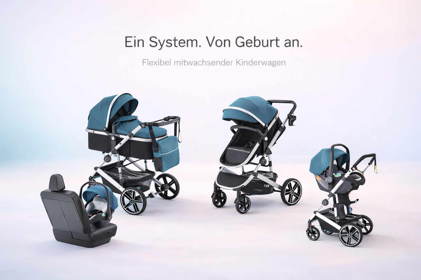Kinderwagen 3-in-1 ab Geburt – Wendbarer Sitz mit Liegefunktion, kompakt faltbar & großem Sonnendach