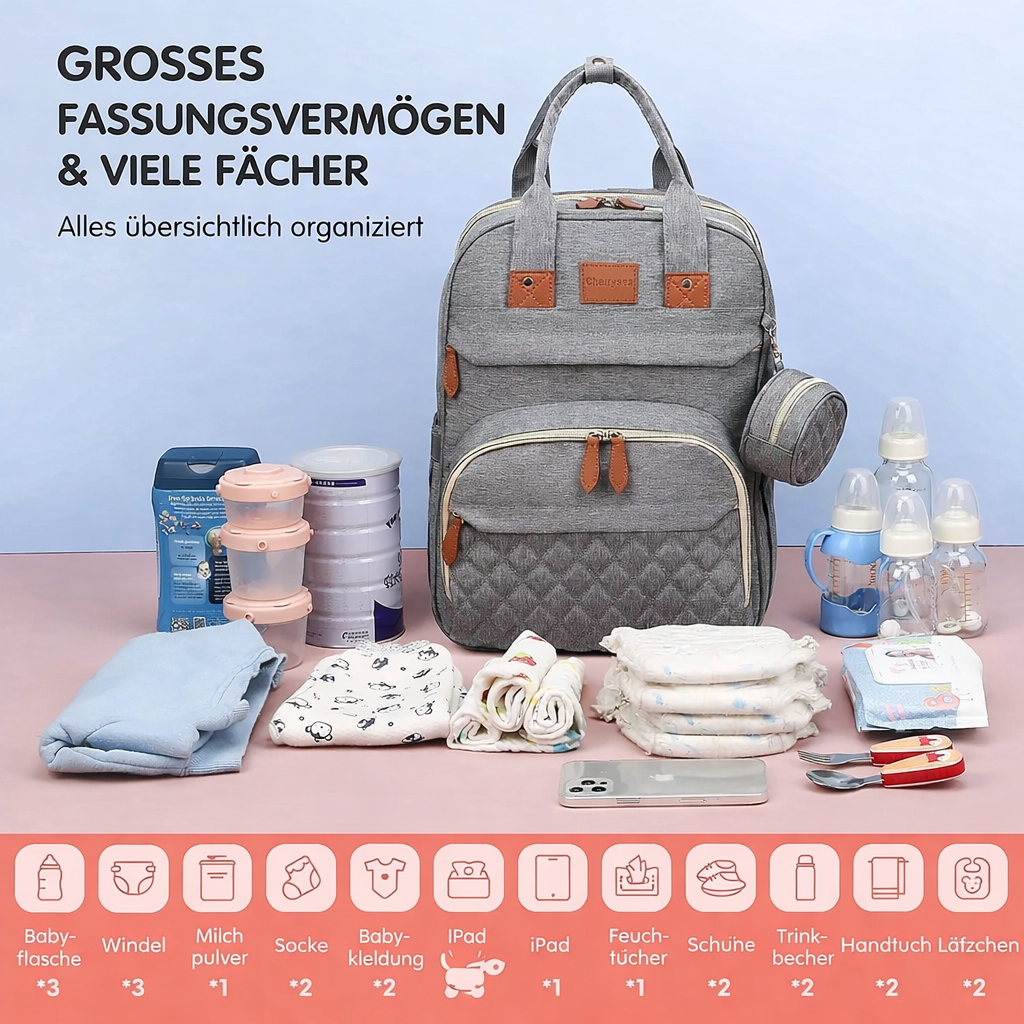 3-in-1 Wickelrucksack – Rucksack, faltbares Babybett & Wickelauflage | Wasserdicht, Reise-Wickeltasche mit USB-Anschluss