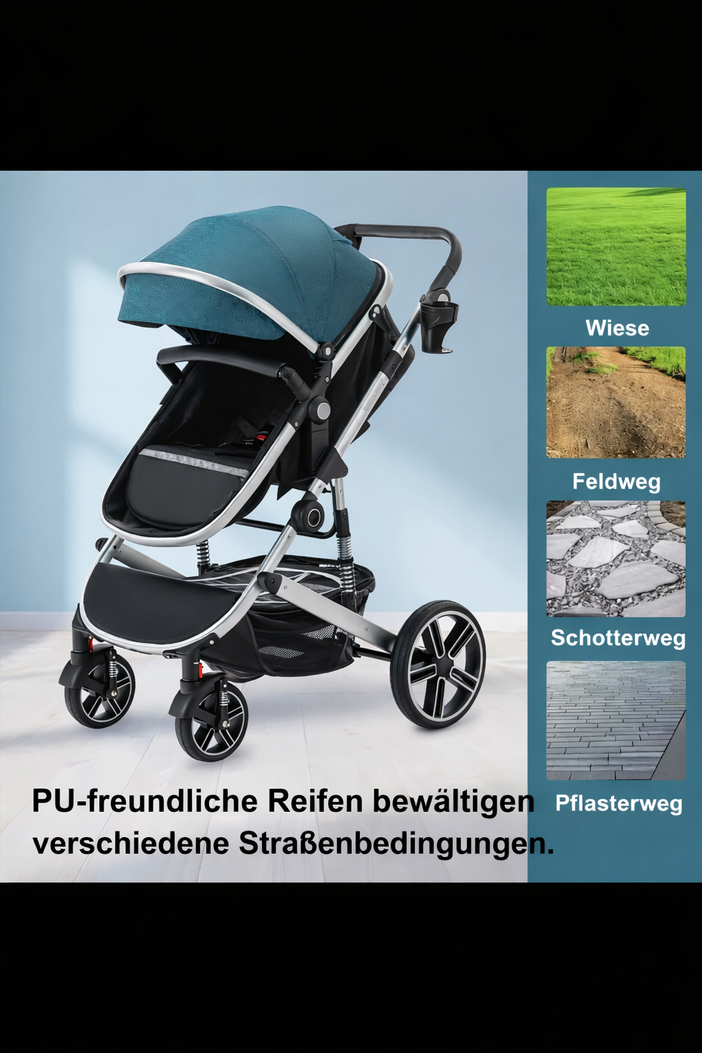 Kinderwagen 3-in-1 ab Geburt – Wendbarer Sitz mit Liegefunktion, kompakt faltbar & großem Sonnendach