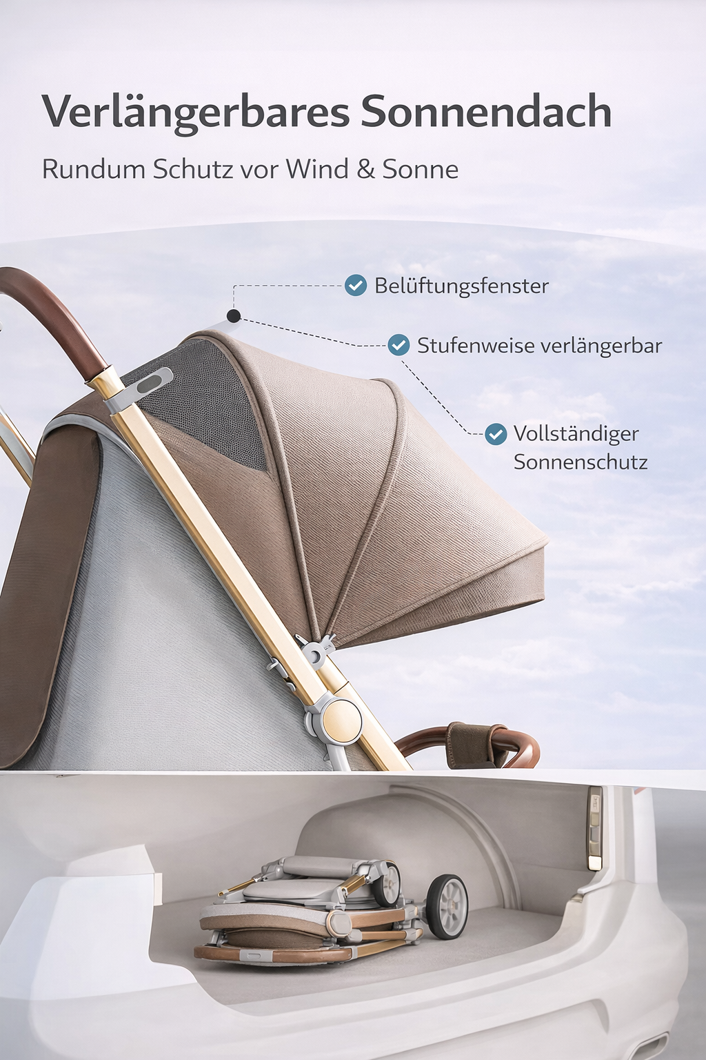 Buggy "Flexi" – Wendbarer Buggy ab Geburt, Einhand-Faltmechanismus, höhenverstellbarer Teleskopgriff