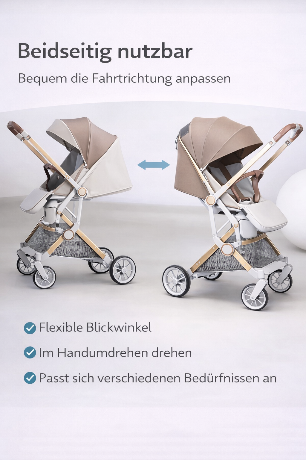 Buggy "Flexi" – Wendbarer Buggy ab Geburt, Einhand-Faltmechanismus, höhenverstellbarer Teleskopgriff