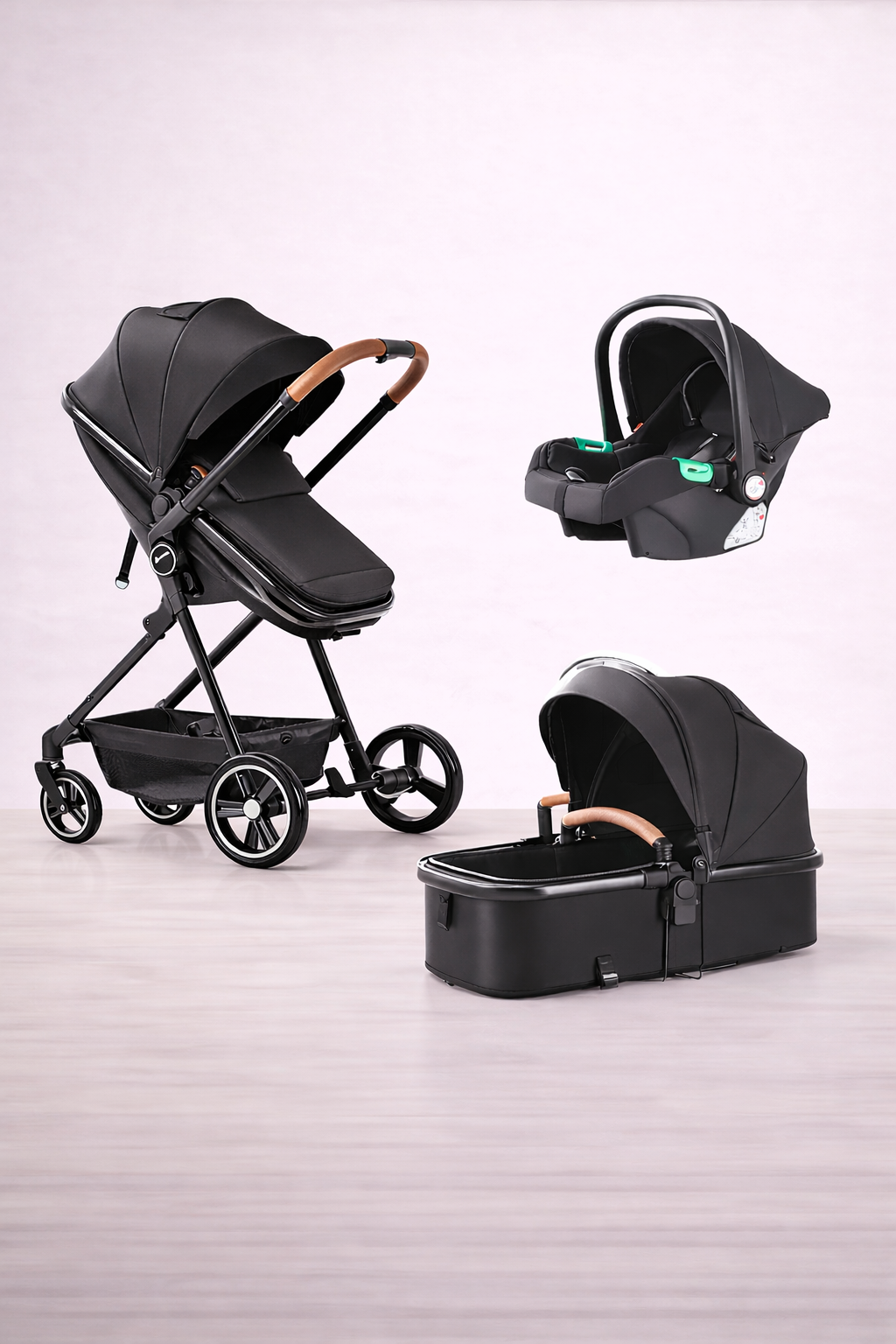 3-in-1 Kombi-Kinderwagen Set – Babywanne, Sportwagen & Babyschale | Wendbarer Sitz, Einhand-Faltmechanis