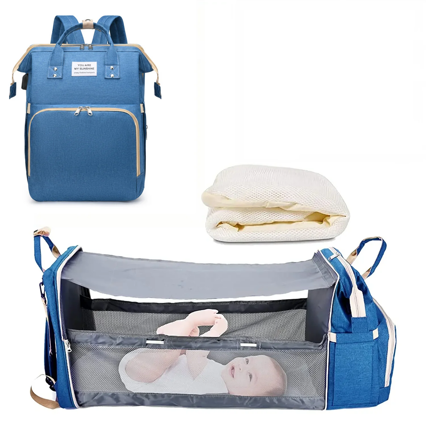 3-in-1 Wickelrucksack – Rucksack, faltbares Babybett & Wickelauflage | Wasserdicht, Reise-Wickeltasche mit USB-Anschluss